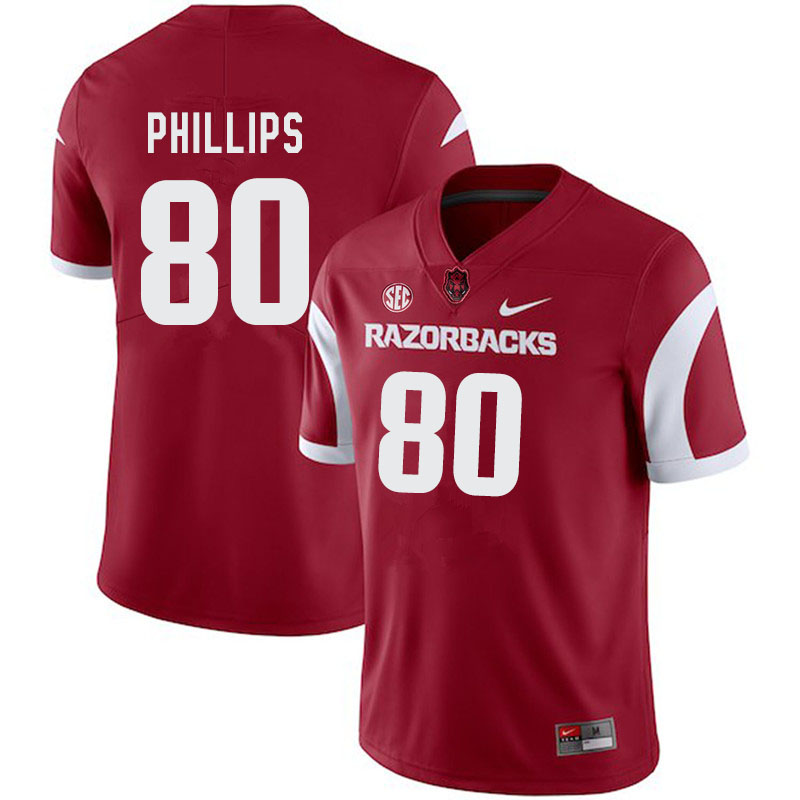 Men #80 Matthew Phillips Arkansas Razorbacks College Football Jerseys-Cardinal